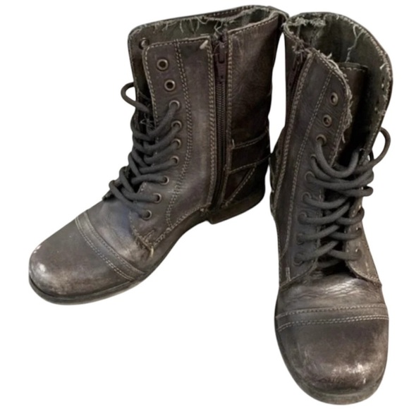 Aldo Women's Combat Moto Biker Boots Army Utility Brown Buckles Zipper Size 5 - Picture 2 of 14